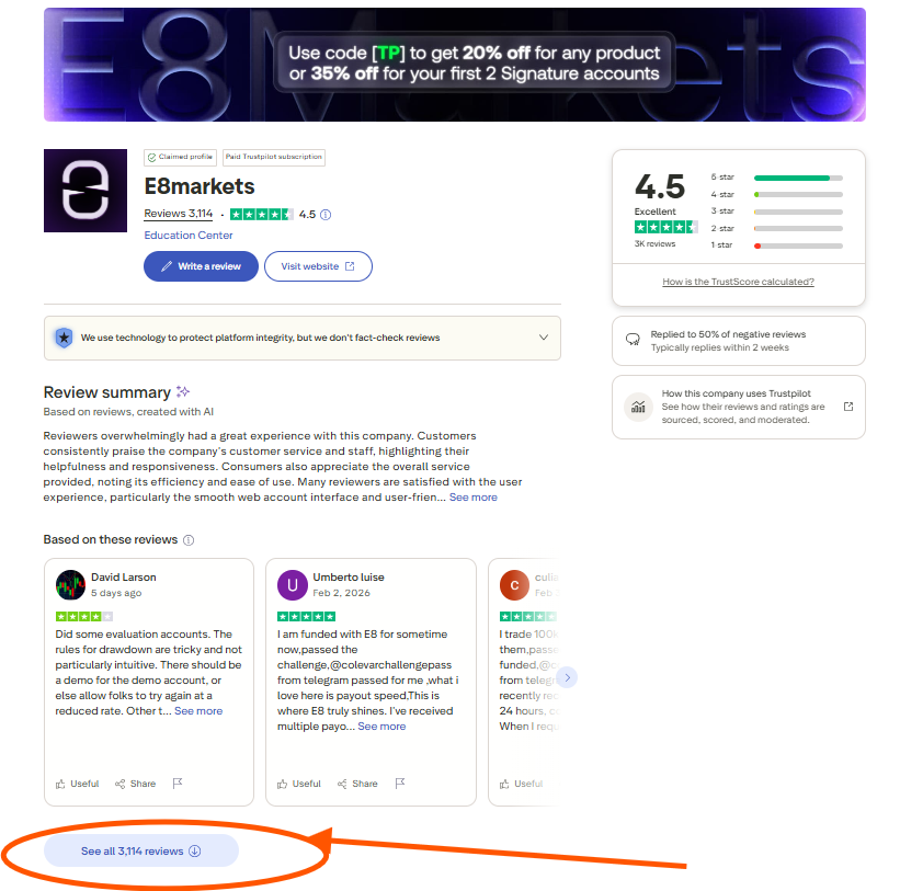 E8 Markets Review Trustpilot