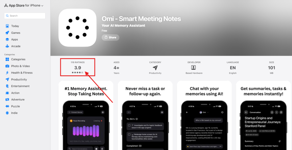 Omi AI App Store Review iOS Ratings, Features & Real User Experience