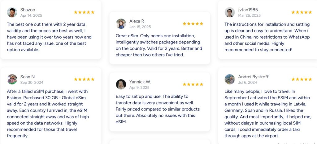 Read Customer Reviews of Eskimo eSIM Services and User Experience