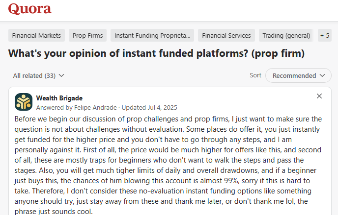 Instant Funding Quora Discussion