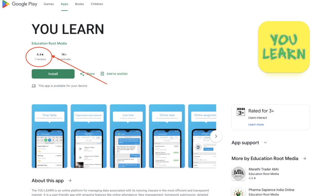 YouLearn App on Google Play Store (4.4⭐) – User Ratings & Performance
