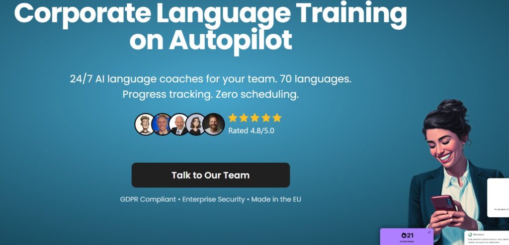 Talkio for Business (HR & L&D Focus): AI-Powered Language Training for Teams