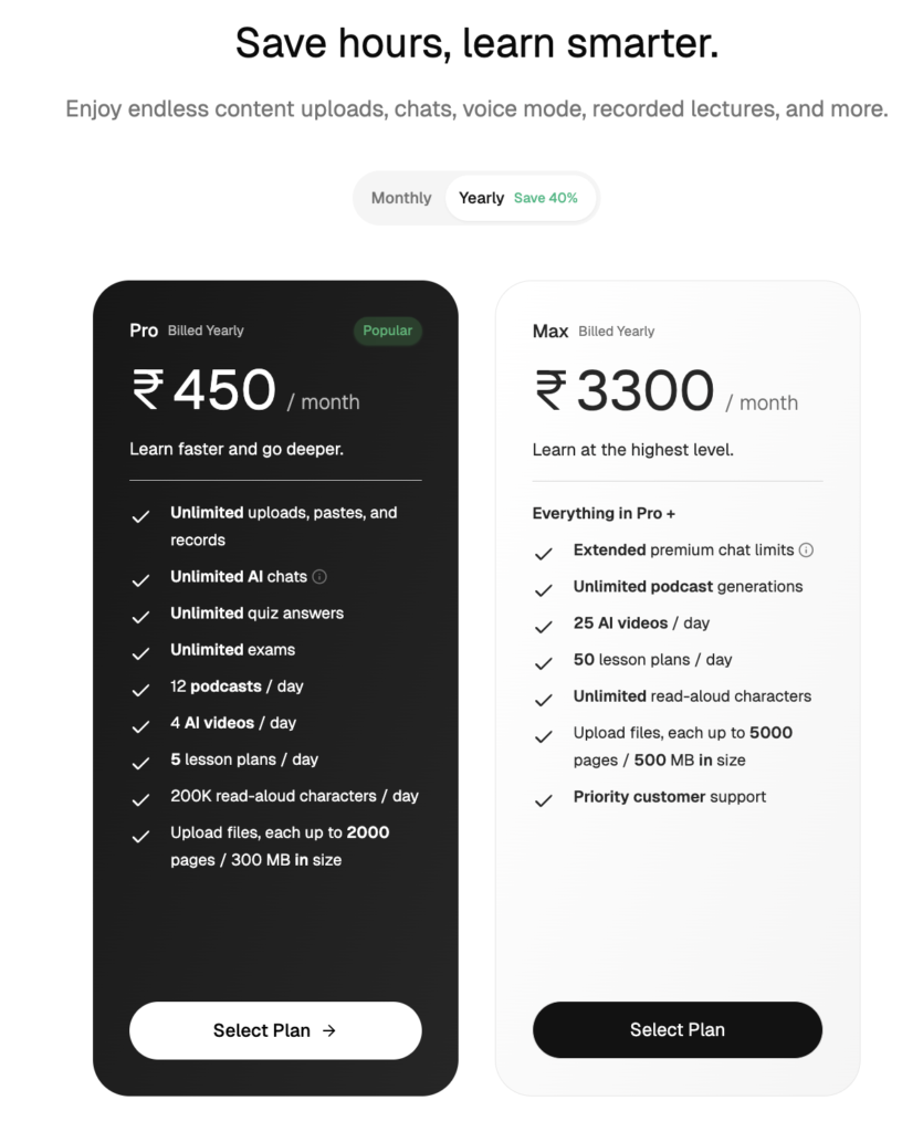 YouLearn Pricing Plans (2026)