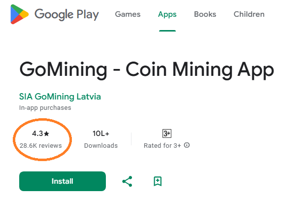 GoMining App Play Store Rating