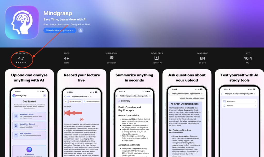 Mindgrasp AI App Store Review – Ratings & User Feedback