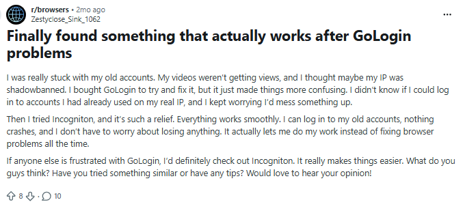 GoLogin Reddit Review