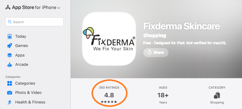 Fixderma iOS App Ratings