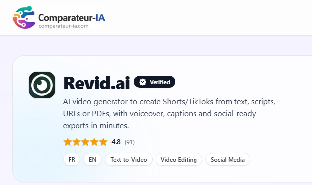 Revid AI Comparateur Rating