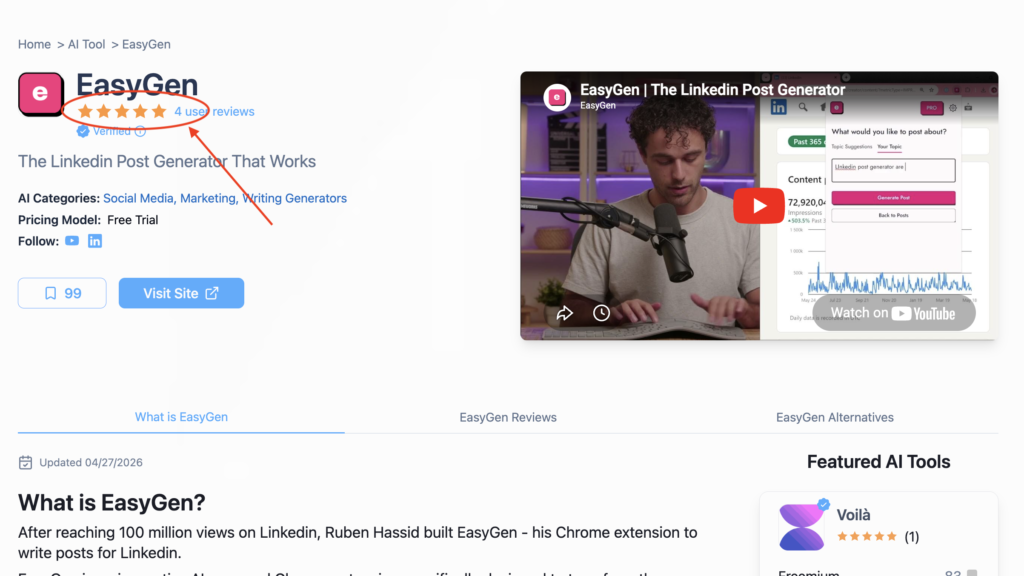 EasyGen Futurepedia Review: Ratings, User Feedback & Platform Overview