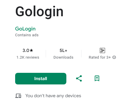 GoLogin App Google Play Store Rating