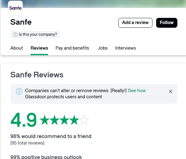 Sanfe Glassdoor Rating
