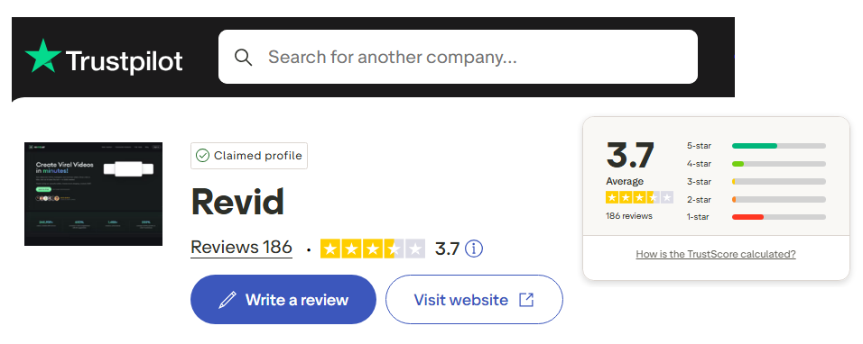 Revid AI Trustpilot Rating
