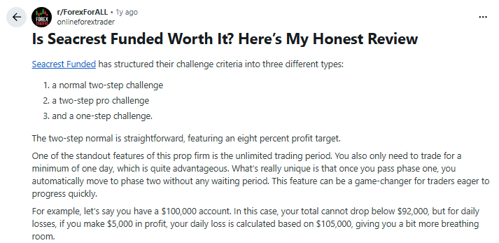 Seacrest Funded Reddit Review