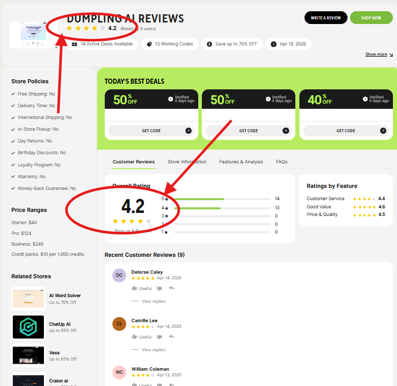 Dumpling AI TenereTeam Reviews – Ratings, Deals & User Feedback