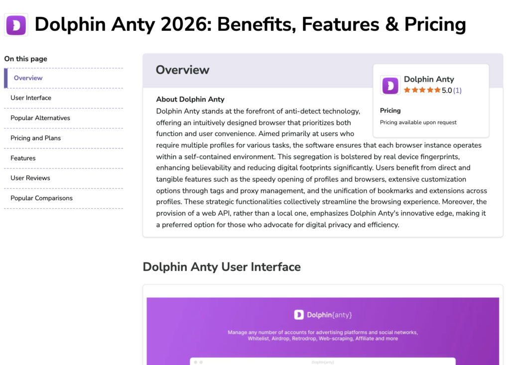 Dolphin Anty Software Advice Review 2026 – Features & Overview