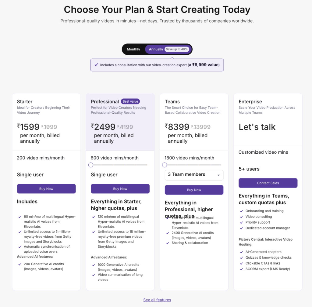 Pictory Pricing Plans (Updated 2026)