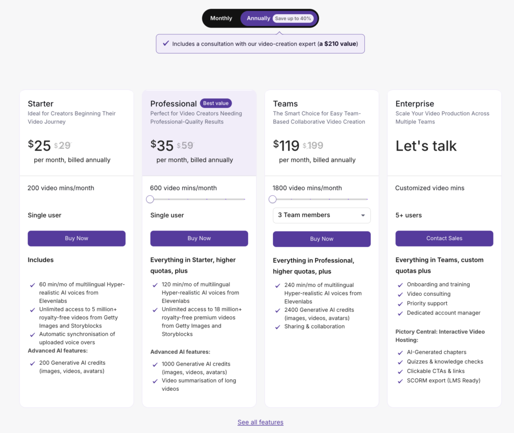 Pictory Pricing Plans (Updated 2026)