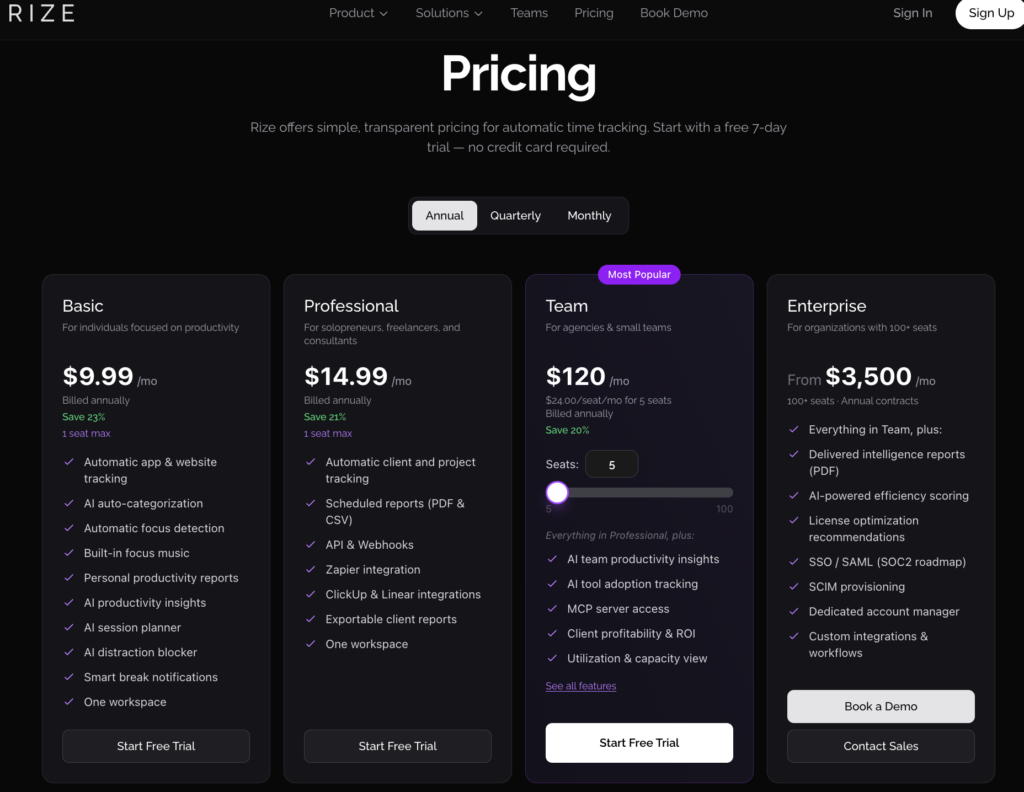 Rize Pricing Plans 2026