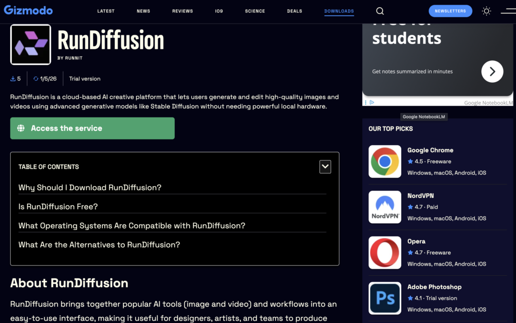 Gizmodo Highlights RunDiffusion as a Powerful Cloud-Based AI Platform