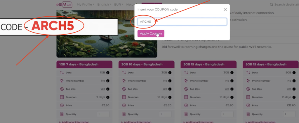 How to Use Esim Coupon Code “ARCH5” to Get 15% Off (Step-by-Step Guide)