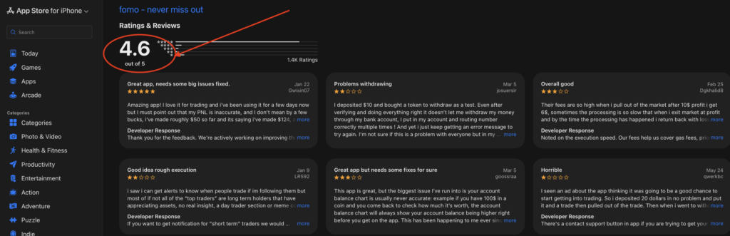 Fomo App Apple App Store Ratings & User Feedback