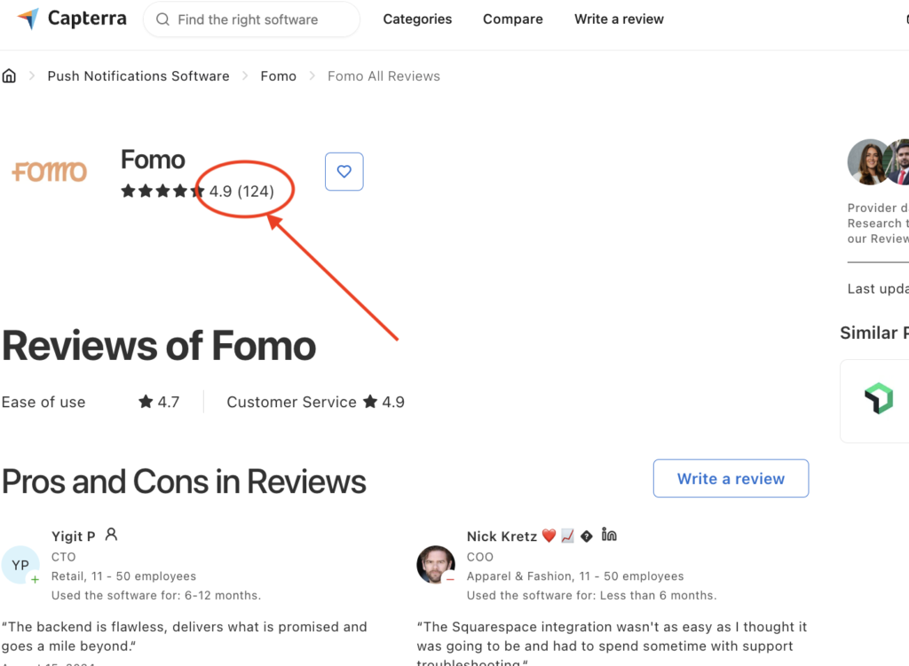 Fomo Capterra Ratings & Customer Satisfaction